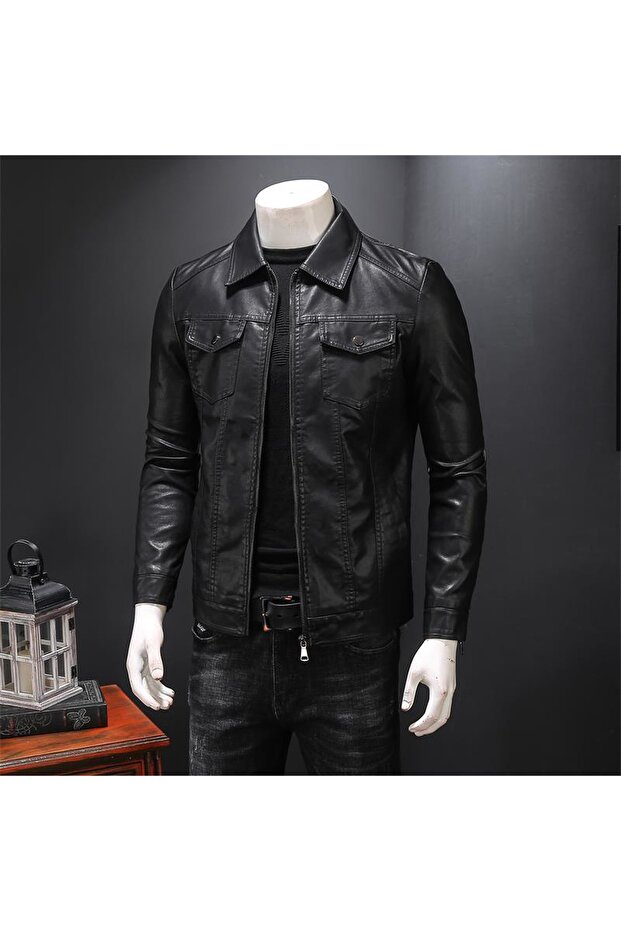 Men's Genuine Leather Coat Black Jacket