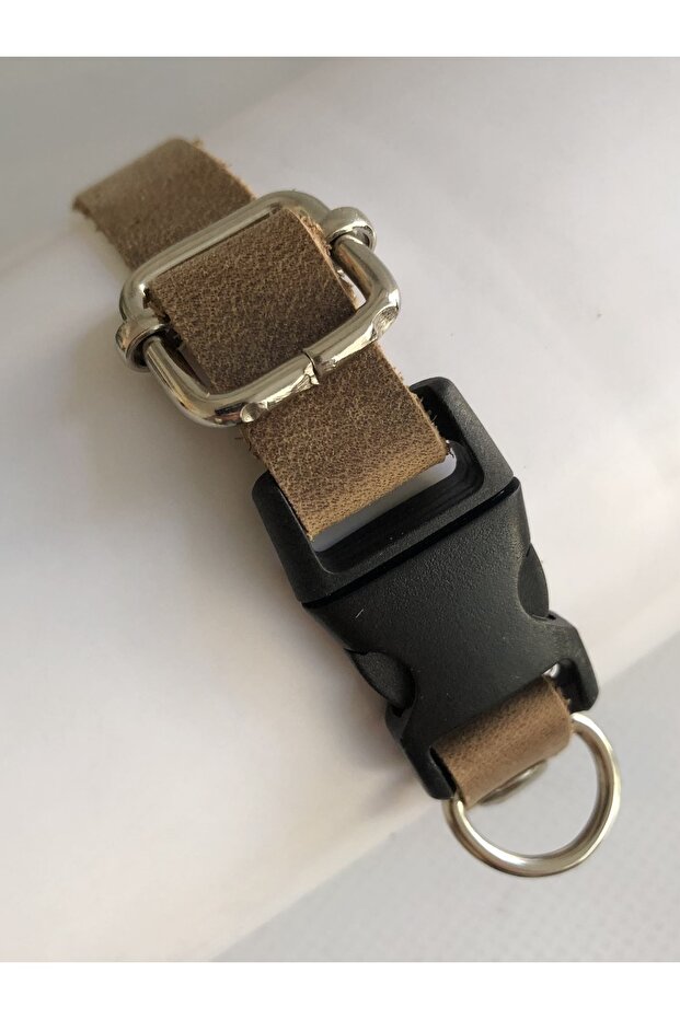 Genuine Leather Cat Collar - Adjustable Cat Collar Crazy Sand Color