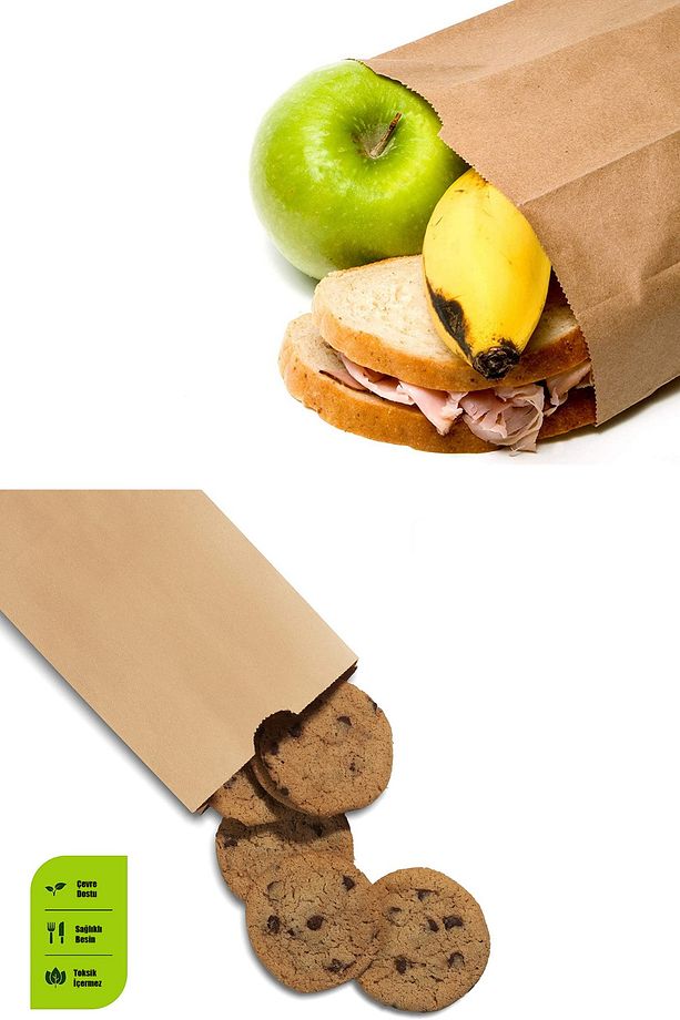 100 Adet 12x20 Kraft Şamua Kese Kağıdı Poğaça Tost Sandviç Kahvaltı Poşeti - 2