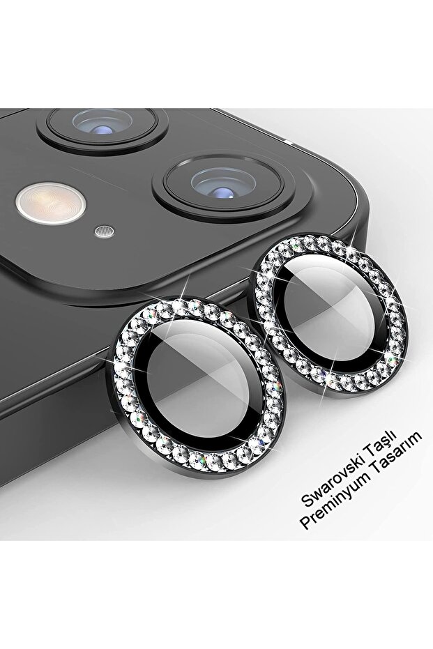iPhone 11 & iPhone 12 & 12 Mini Compatible Stone Diamond Camera Protector - Black Set of 2