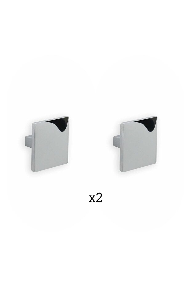 (2 Pieces) Square Knob Handle Chrome Glossy Furniture Cabinet Door Dresser Console Nightstand Kitchen
