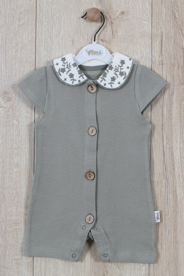 Baby Girl Romper 100% Cotton Embroidered Collar with Wooden Button Detail Short Barbatöz Rompers Baby Gift