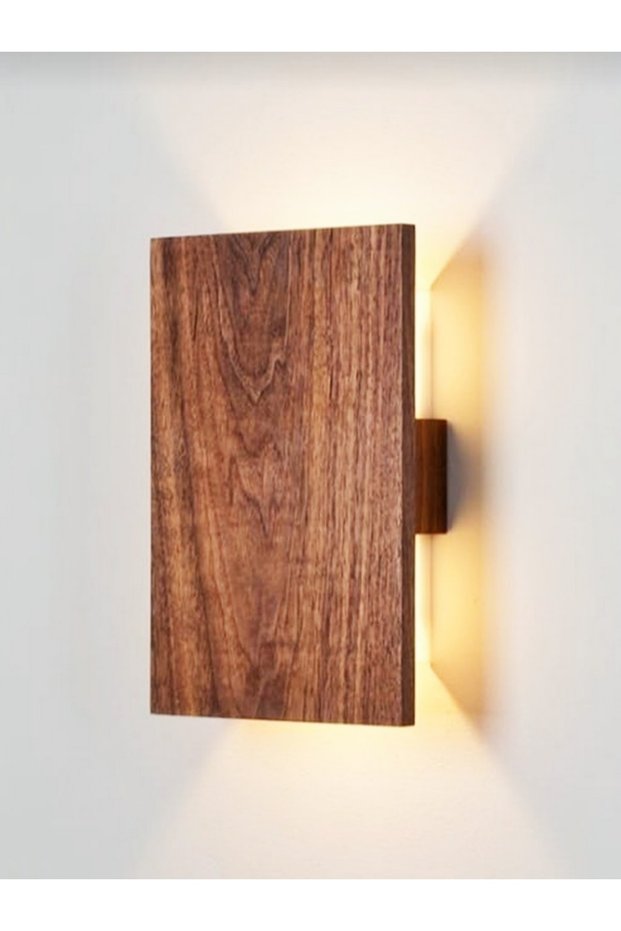 Double-Way Natural Wooden Living Room Wall Sconce Chandelier with Reflection Design 25 Cm
