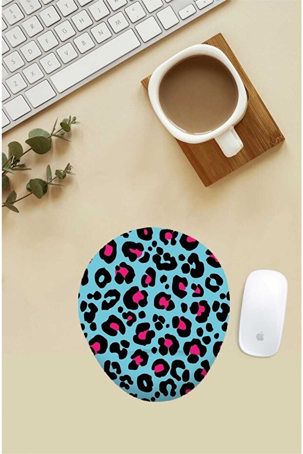 Blue Leopard Pattern Wrist Support Mouse Pad - 1