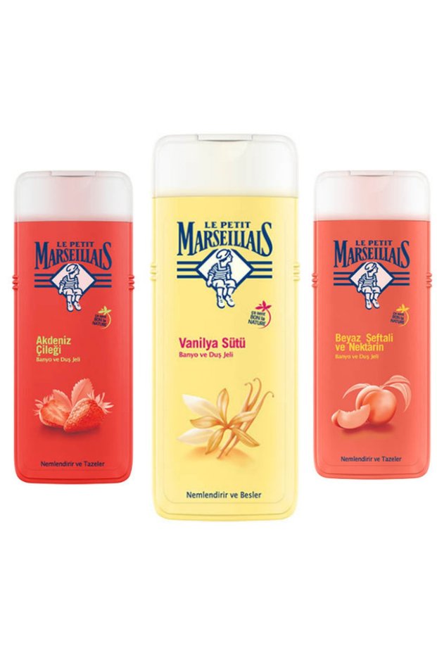 Vanilla Milk Shower Gel 400 ml + Shower Gel Peach and Nectarine 400 ml + Mediterranean Strawberry Shower Gel 400 ml