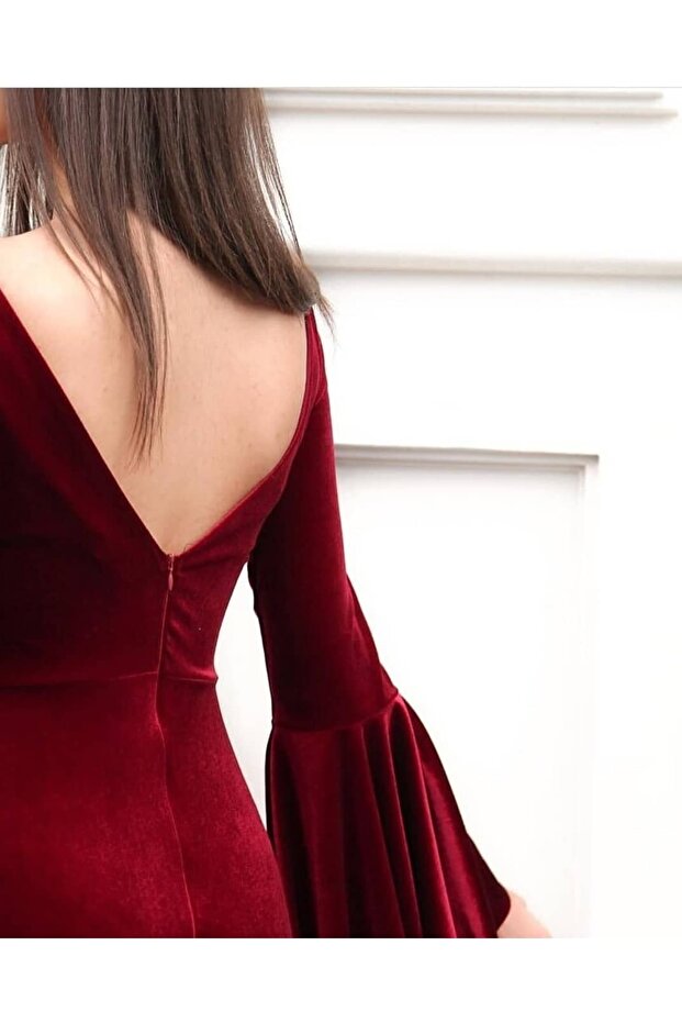 Ispanyol Kol Kadife Uzun Elbise - 2