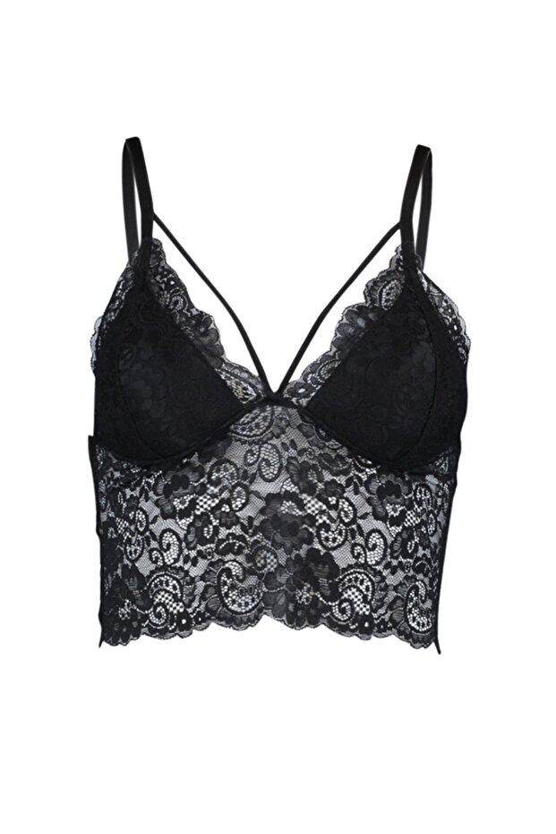 Czarny koronkowy biustonosz z wypustkami i szczegółowym wypełnieniem, bez fiszbin, trójkątny, dzianinowy stanik typu bustier Thmaw21Su0050 - 7