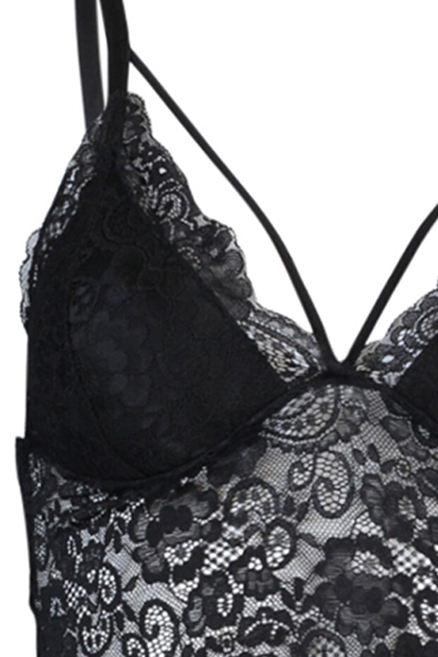 Czarny koronkowy biustonosz z wypustkami i szczegółowym wypełnieniem, bez fiszbin, trójkątny, dzianinowy stanik typu bustier Thmaw21Su0050 - 8