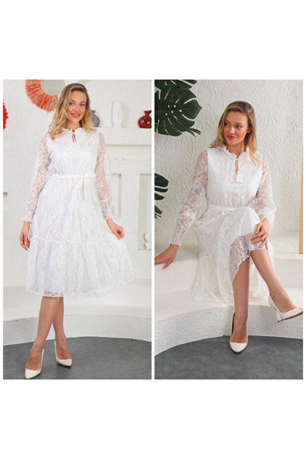 Midi Length Lace-up Tulle Dress