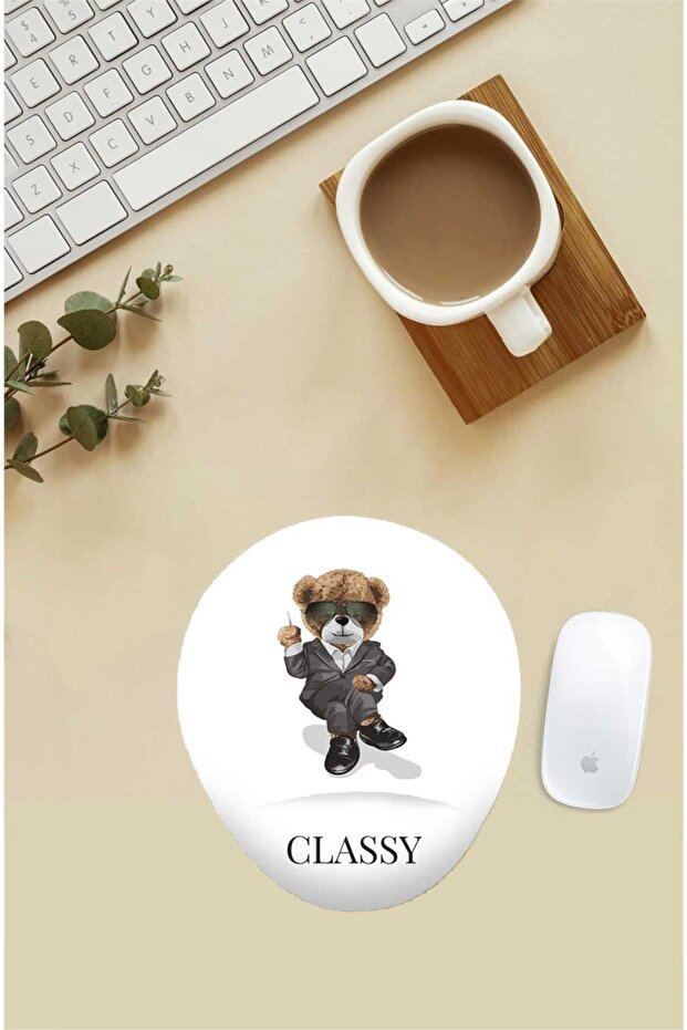 Classy Teddy Patterned Mouse Pad with Wrist Support - 1