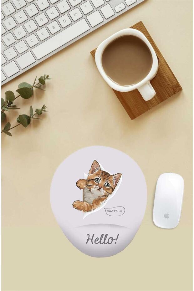 Hello Cat Patterned Mouse Pad with Wrist Support - 1