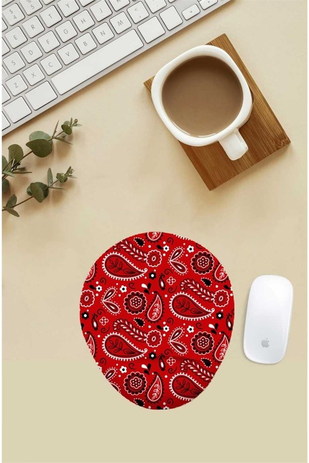 Red Flower Patterned Mouse Pad with Wrist Support