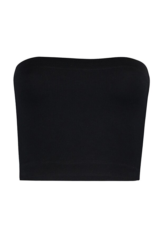 Siyah-Beyaz 2'li Paket Seamless/Dikişsiz Fitilli Straplez Örme Spor Sütyeni TWOSS21SS0061 - 7