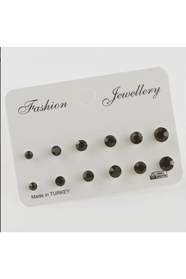 أقراط متعددة سوداء 12 قطعة - 1