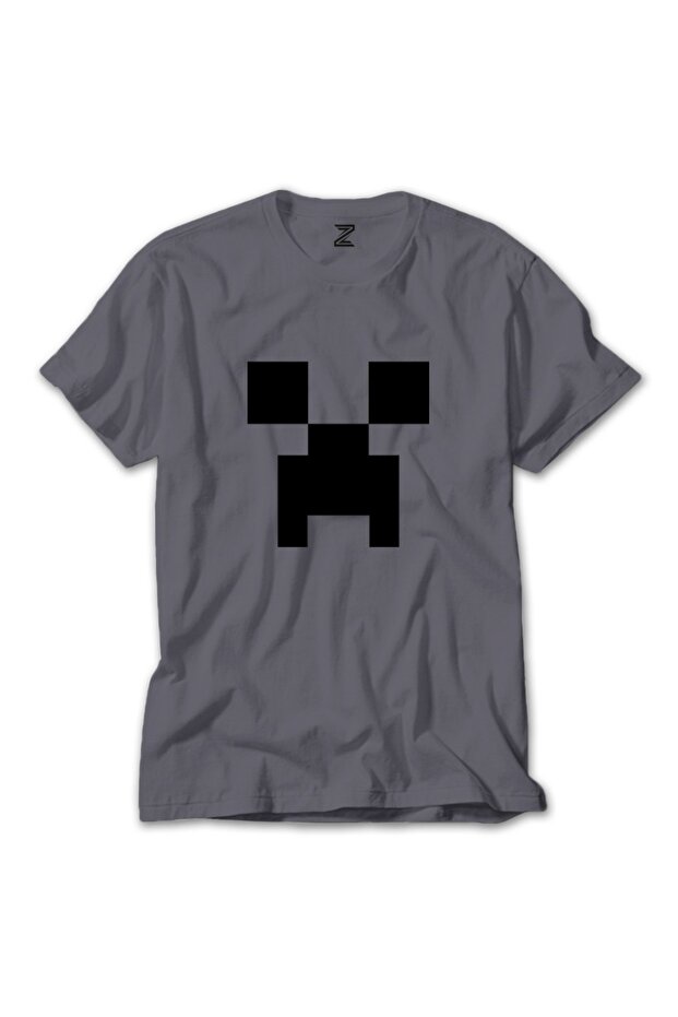 Minecraft Creeper Face Gri Tişört - 1