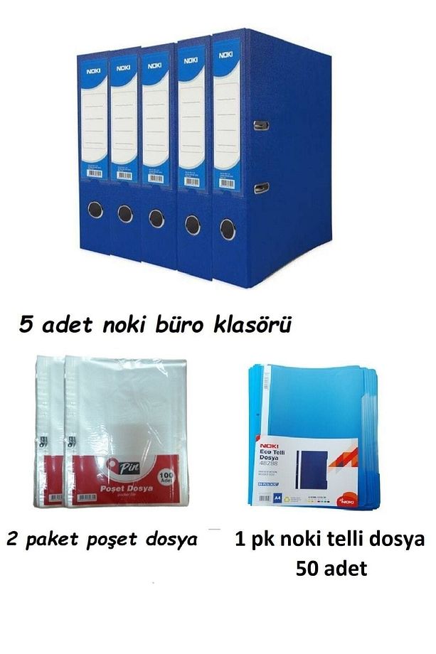 Mavi Geniş Klasör Plastik 5 Adet, 1 Paket Telli Dosya Ve Poşet Dosya 2 Paket - 1