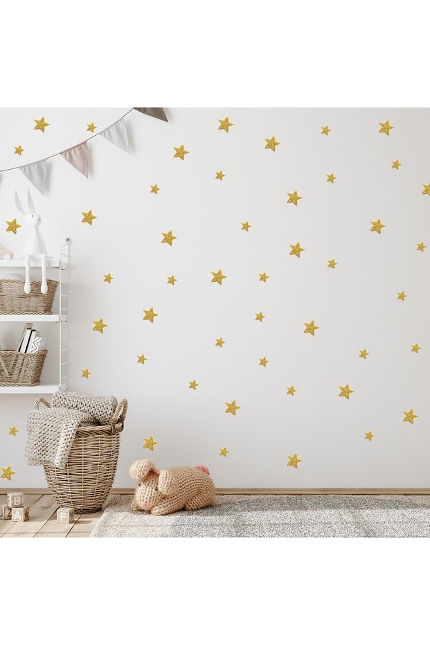 Gold Yellow Starburst 3.5,7 Cm Xl 100 Pieces Kids Room Wall Cabinet Sticker