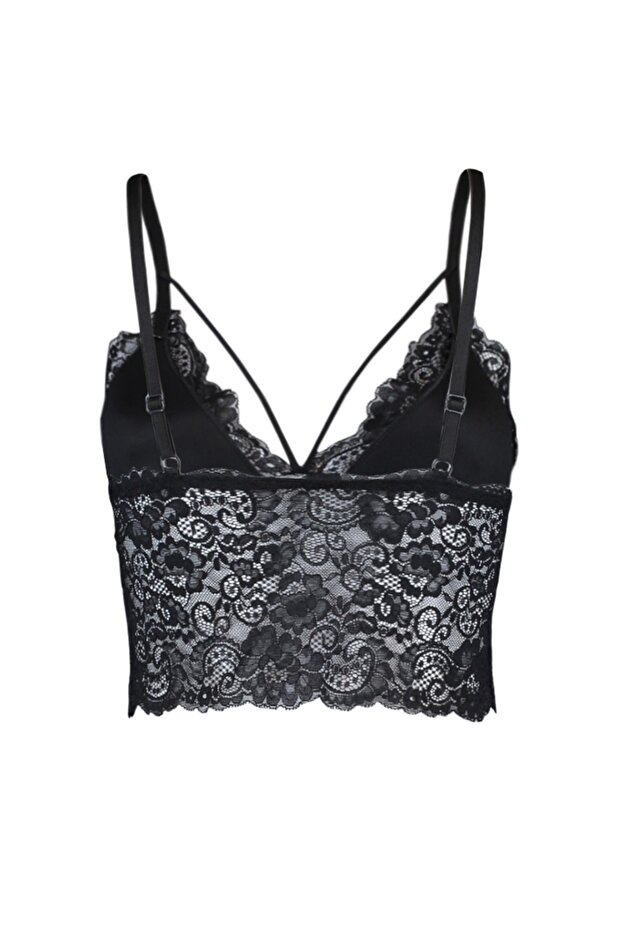 Czarny koronkowy biustonosz z wypustkami i szczegółowym wypełnieniem, bez fiszbin, trójkątny, dzianinowy stanik typu bustier Thmaw21Su0050 - 9