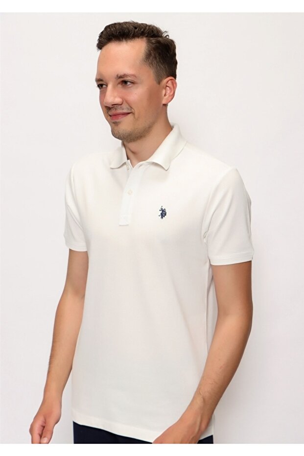 Polo Neck Slim Fit Beige Men's T-shirt