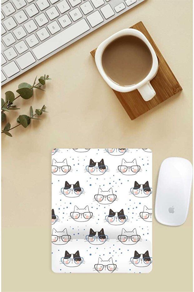 Mixed Cat Pattern with Glasses Wrist Support Mouse Pad