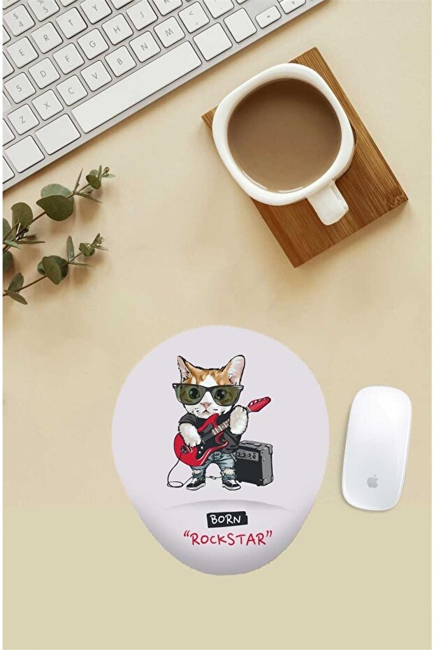 Rocker Cat Pattern Wrist Support Mouse Pad - 1