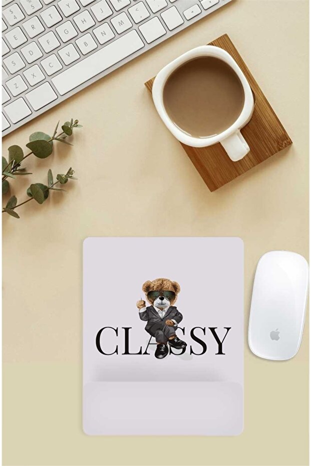 Classy Teddy Patterned Mouse Pad with Wrist Support - 1
