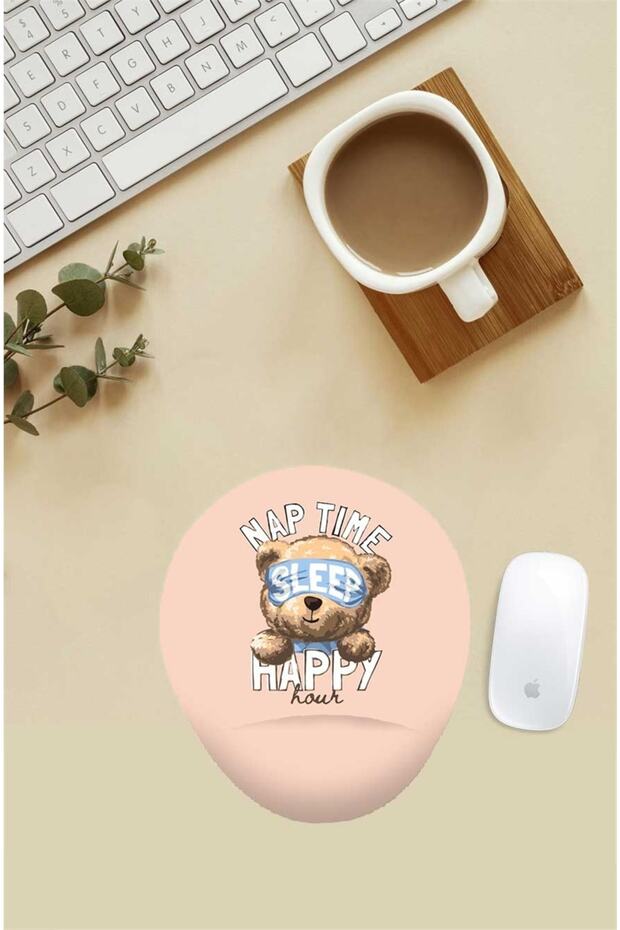 Sleeping Teddy Patterned Wrist Support Mouse Pad - 1