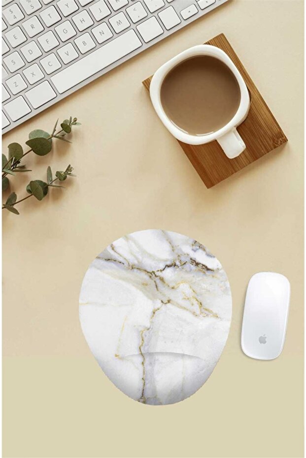 White Marble Patterned Mouse Pad with Wrist Support - 1