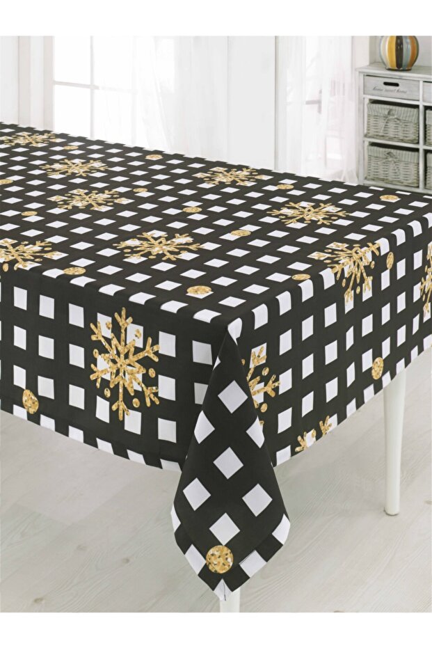 Black Gilded Snowflake Tablecloth