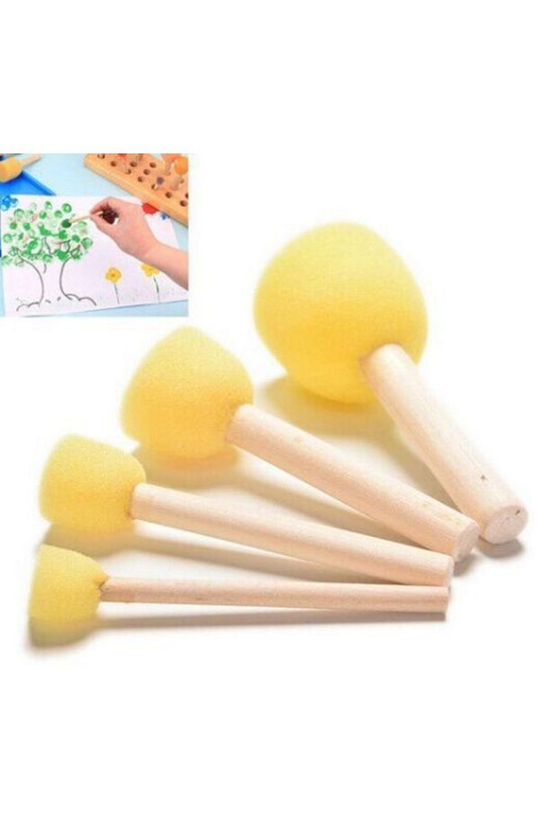 Sünger Fırça, Tampon Fırça Seti, 4`lü, Ponpon Fırça, Ahşap Saplı - 1