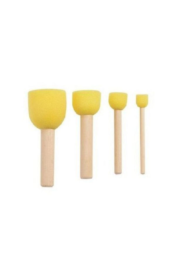 Sünger Fırça, Tampon Fırça Seti, 4`lü, Ponpon Fırça, Ahşap Saplı - 2
