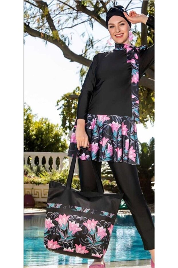 Women's Black Flounce Full Hijab Swimsuit