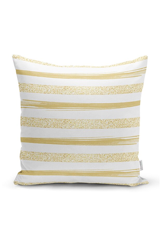 Gold Detailed Horizontal Striped Modern Pillow Throw Pillow Cover on White Background