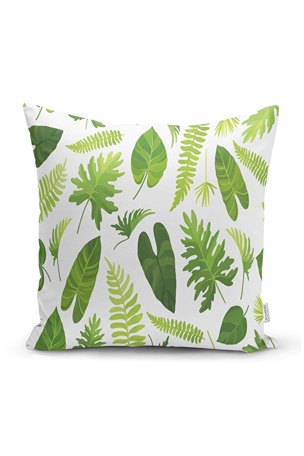 Green Leaf Patterned Rectangular Pillow Cushion Cover on White Background - 1