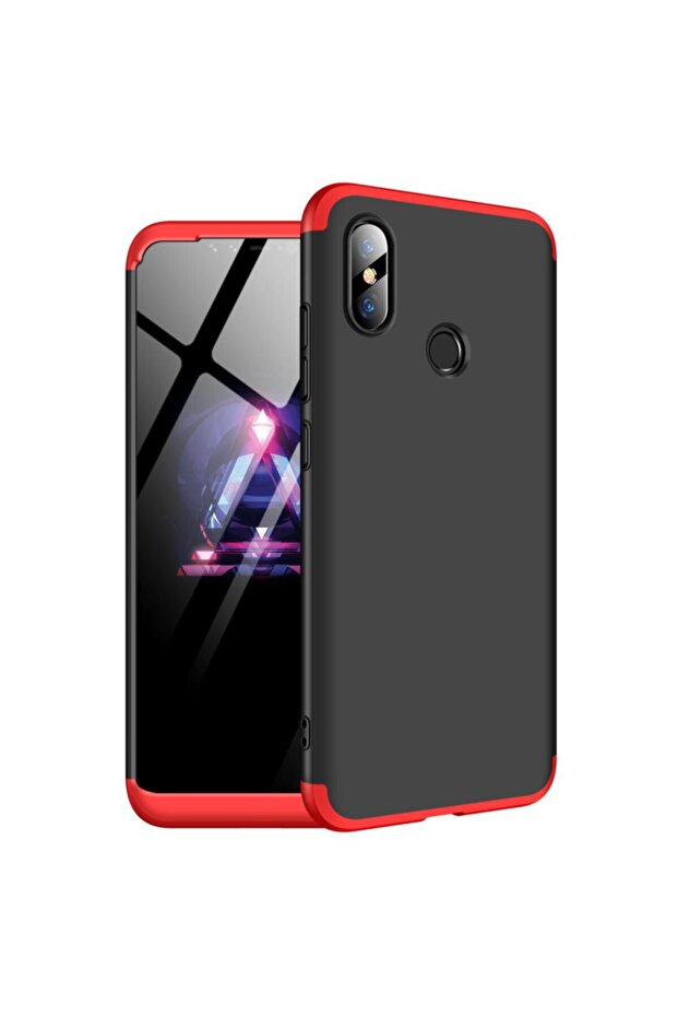 Kırmızı Microsonic Mi 8 Kılıf Double Dip 360 Protective Siyah - 1