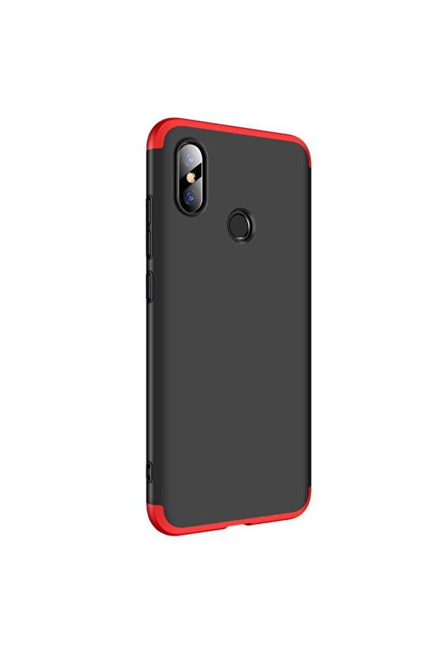Kırmızı Microsonic Mi 8 Kılıf Double Dip 360 Protective Siyah - 2