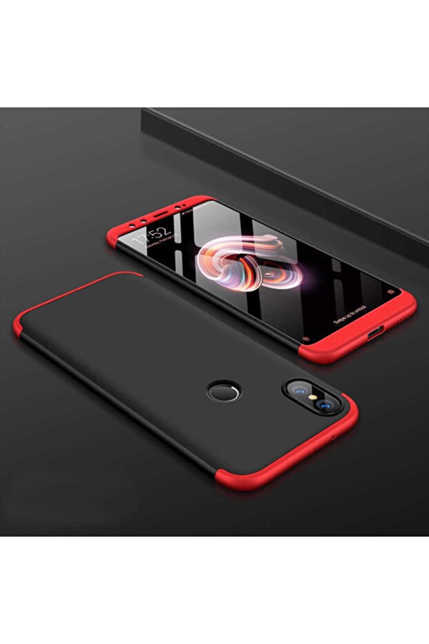 Kırmızı Microsonic Mi 8 Kılıf Double Dip 360 Protective Siyah - 3
