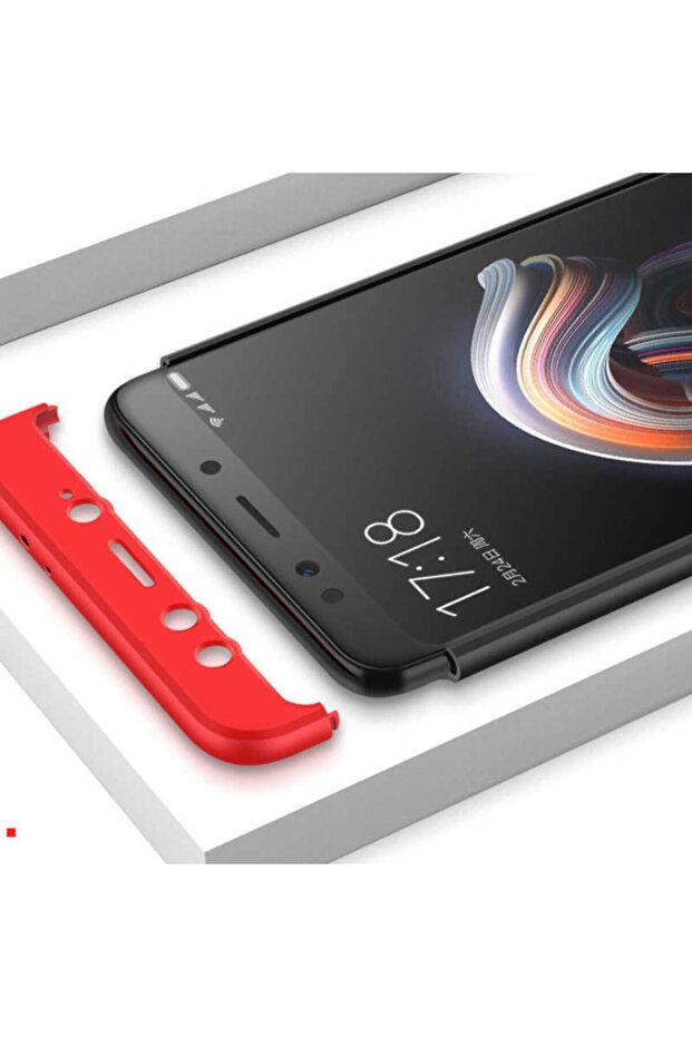 Kırmızı Microsonic Mi 8 Kılıf Double Dip 360 Protective Siyah - 5