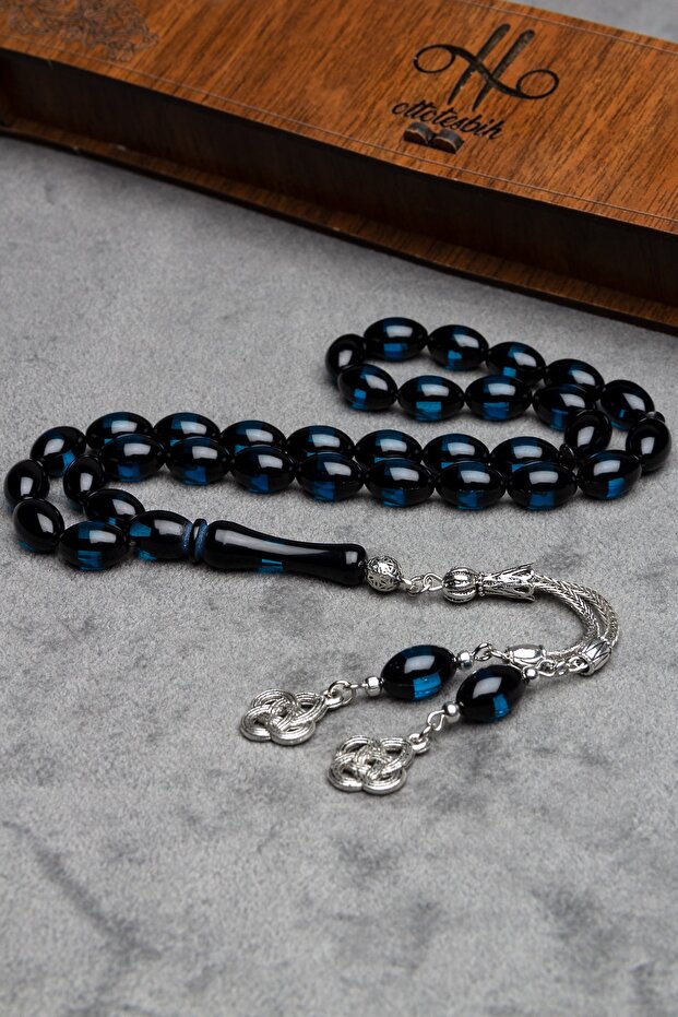 Men's Night Blue Vermeil Powder Amber Prayer Beads in Box