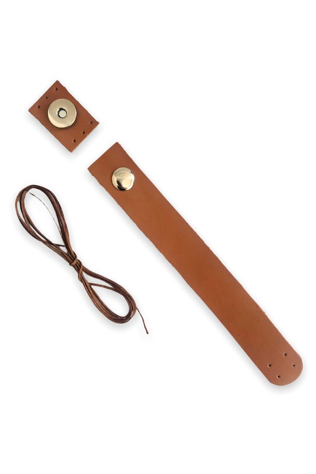 Genuine Leather Bag Cover - Magnetic Sewable Strip Magnet (15 Cm) Camel Color
