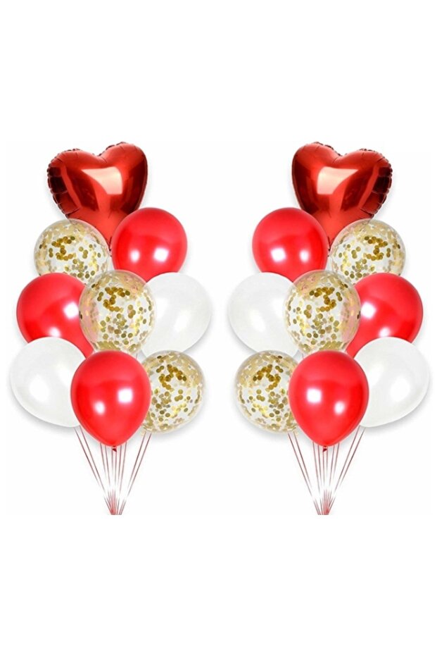 Valentine's Day Sequin 5 Erli Red-White-Transparent Latex Balloon 2 Red Foil Heart Balloon