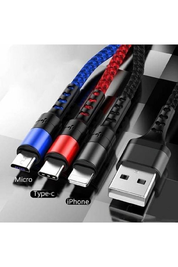 Usb 3in1 Type-c, Micro Usb, Lightning Şarj Kablosu - 3 Kablo Bir Arada - 3