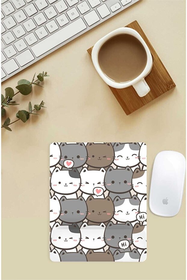 Heart Mixed Cat Pattern Mouse Pad with Wrist Support - 1
