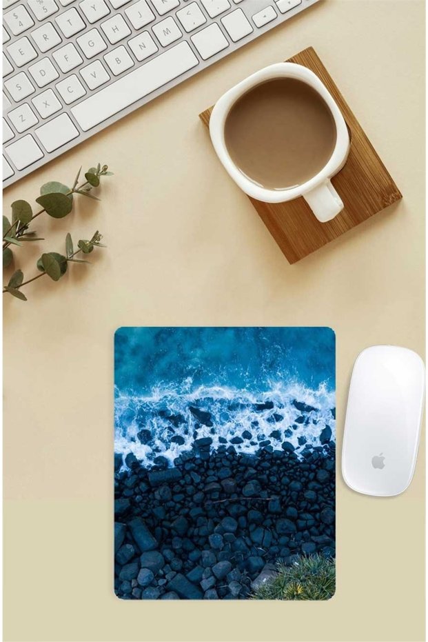 Waves and Rocks Patterned Mouse Pad with Wrist Support