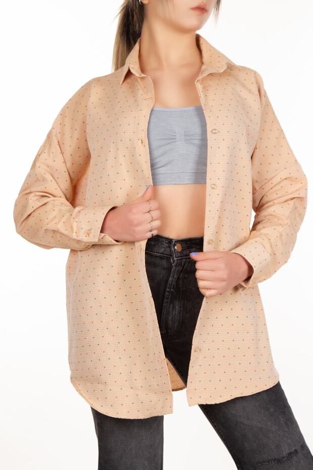 Kadın Oversize Uzun Basic Armür Gömlek - 1