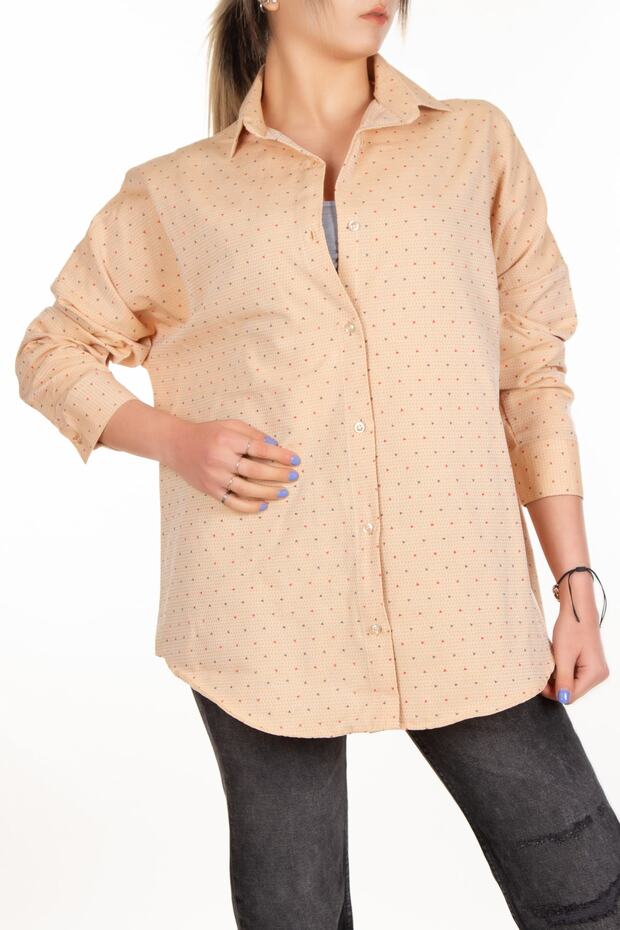 Kadın Oversize Uzun Basic Armür Gömlek - 3