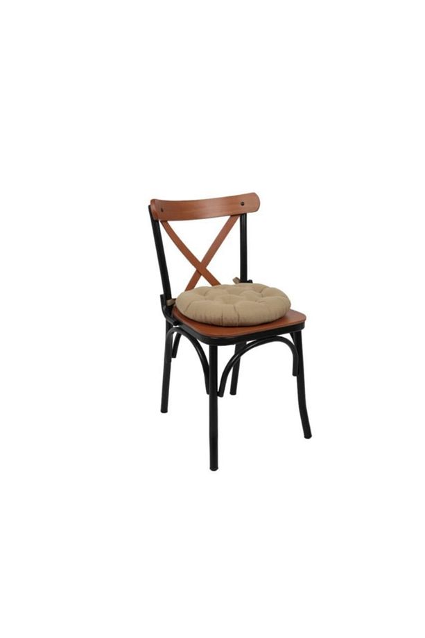 4 Lü -özel Set- Pofidik Natura 40 Yuvarlak Bağcıklı Sandalye Minderi Seti -camel - 3