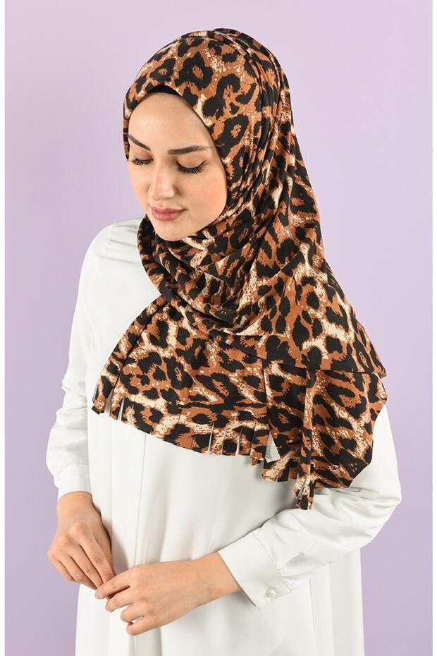 Women's Leopard Patterned Practical Shawl Brown - 1