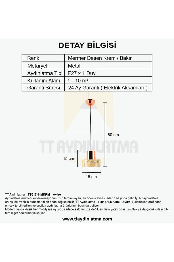Tt017-1-mkrm Mermer Desen Tekli Krem Avize - 3