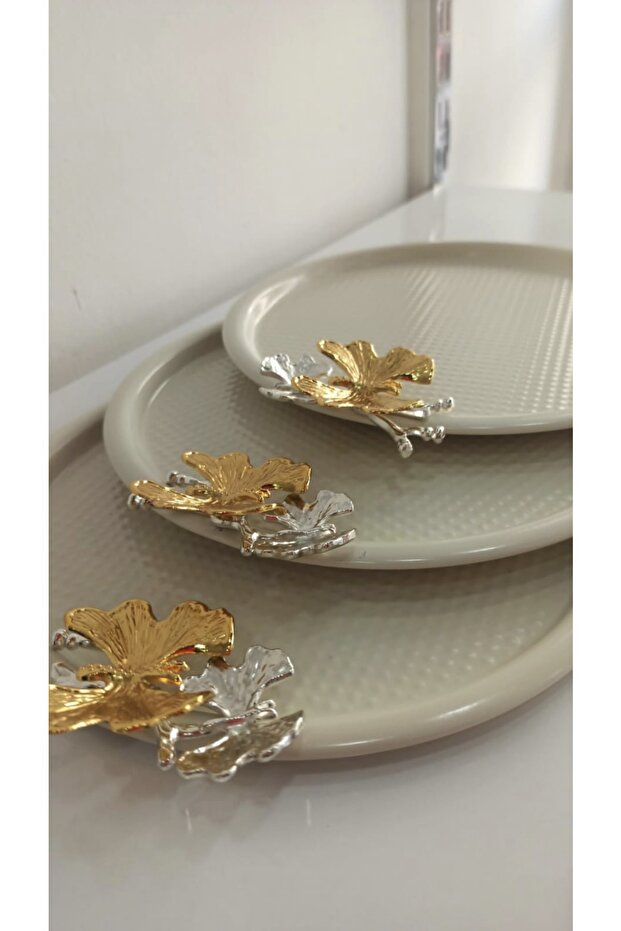 Stylishly Designed Cream Color 3-Piece Service and Presentation Tray with Butterfly Accessory - 2